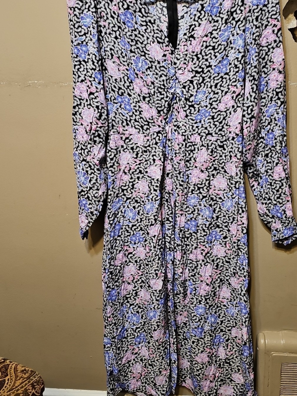 LOFT Black Dress with Pink & Blue Floral Print